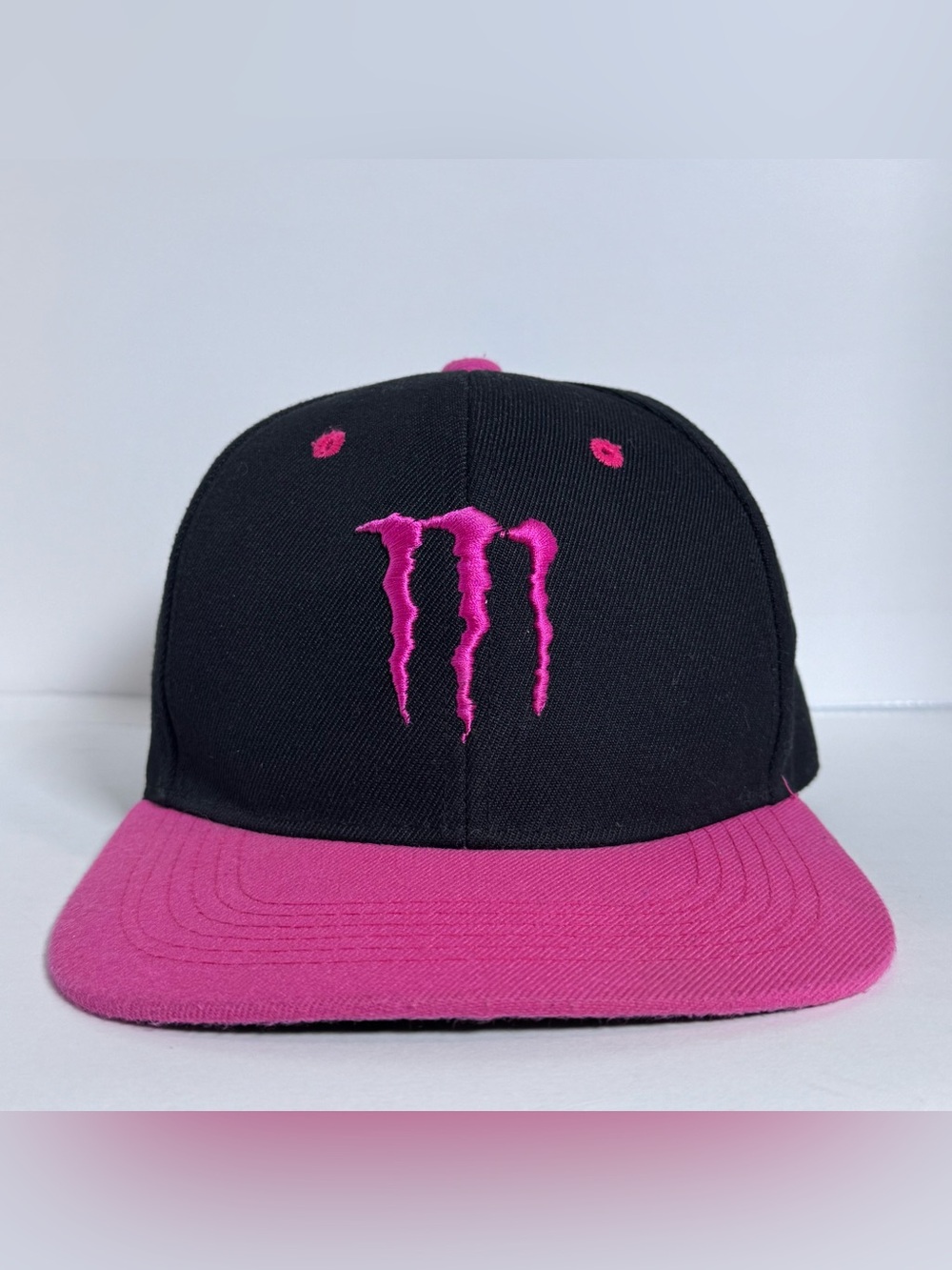 Monster Energy Snap Back Hat Black Hot Neon Pink Embroidered Big Claw M Logo